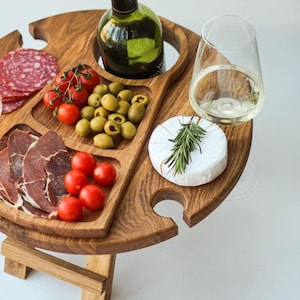 Outdoor Wine Table, Wooden Portable Table, folding bed tray, serving picnic table, sommelier wine board housewarming gift, bed tray, picnic