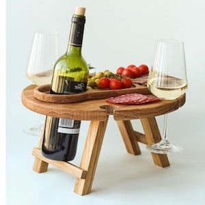 Outdoor Wine Table, Wooden Portable Table, folding bed tray, serving picnic table, sommelier wine board housewarming gift, bed tray, picnic