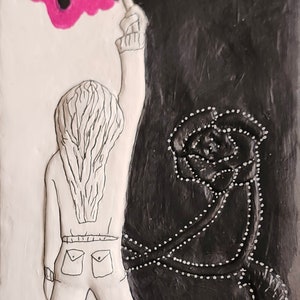 Handmade Ceramic Art Tile, Girl Painting.