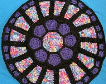 Hand Made Stained Glass Crochet Rug/Wall Hanging Centerpiece
