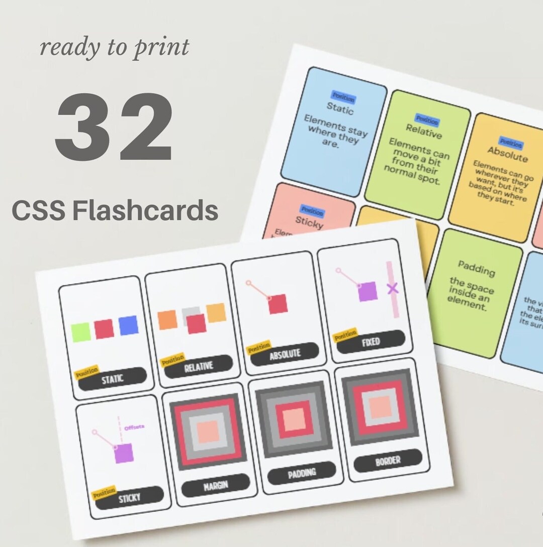 32 CSS Properties Flashcards Coding Cards Educational Printable Cards ...