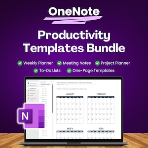 Paquete de plantillas de productividad de OneNote / Planificador digital de OneNote / Planificador de proyectos de OneNote / Notas de reuniones / Listas de tareas y plantillas