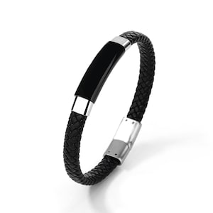Bracelet unisexe en cuir véritable, acier inoxydable 316L, bord minuit