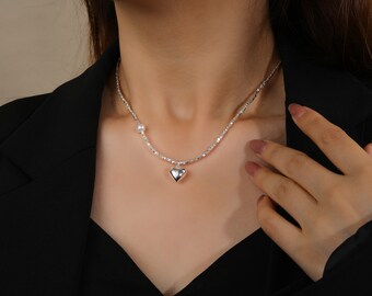 Collana Cuore Argento 925 Con Perle D'acqua Dolce E Zirconi Due Colori - Foto 2