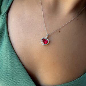 Heart-Shaped Ruby Cubic Zirconia Halo Pendant