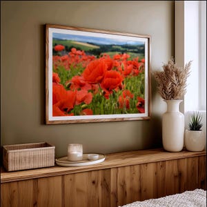 Poppy Field Print | Landscape Photography | Flower Wall Art | Red Poppies | Wildflower Fields | British Countryside