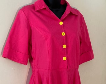 Pink A-Line Dress with Yellow Buttons Size M