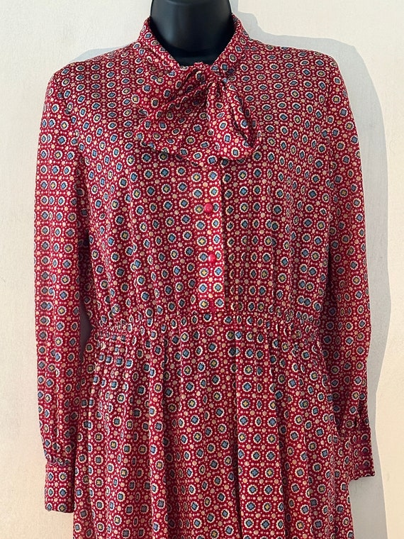 1960s Vintage Red Pattern Secretary Dress - image 1