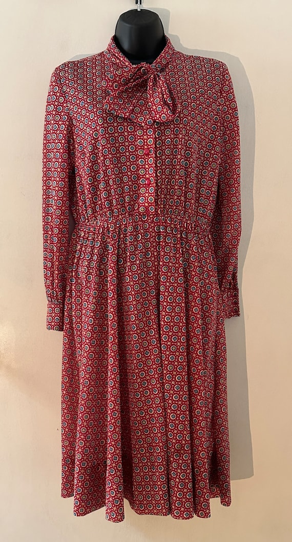 1960s Vintage Red Pattern Secretary Dress - image 2