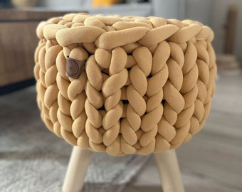 Hand-knitted seating stool