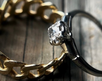 Vintage 1950s Jabel old mine cut diamond engagement stacking ring 18k white gold