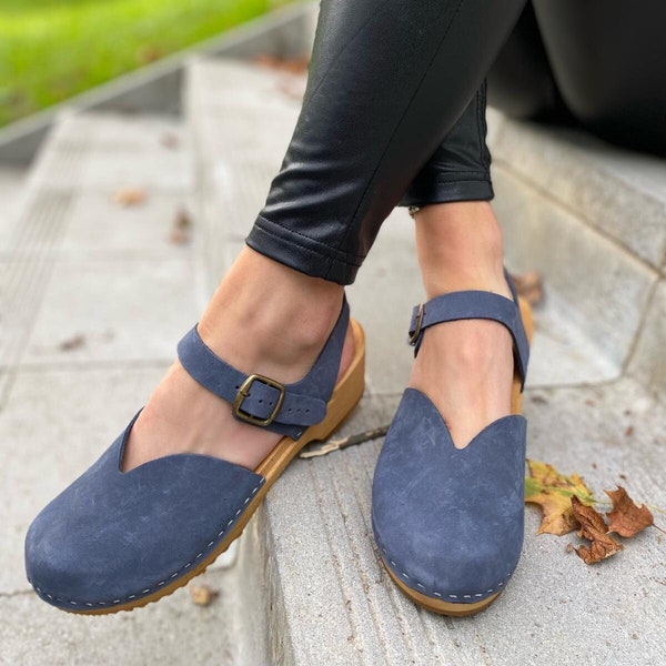 Geschlossene Sandalen, Mary-Jane-Schuhe, Clog-Sandalen, Clogs mit niedrigem Absatz, blaue Clogs, Damen-Clogs, Clog-Stiefel, orthopädische Sandalen, Zoccoli