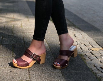 Hölzerne Frauen Sommer Riemchen Sandaletten mit Offener Zehe Clog Sandalen, Plateau Pantoletten Clogs