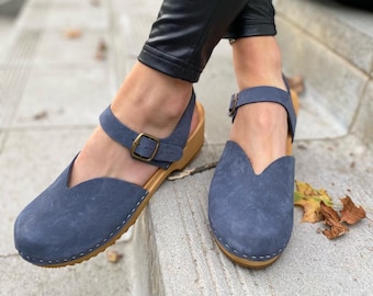 Orthopedic Sandals Closed Toe Mary Jane Clogs: Comfortable Low Heel Nubuck Leather Sandals for Women