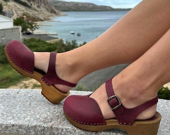 Mary Jane Clogs With Closed Toe Sandals for Women, Leather