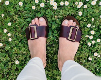Maroon Leather Clogs, Barefoot Sandals, Open Toe Flip Flops