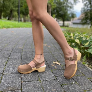 Mary Jane Clogs, Leather Wooden Clog Sandals for Women, Comfortable Platform Women Summer Shoes