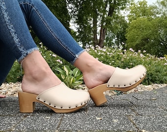 Wooden Heel Mules, 70s Style Platform Clogs
