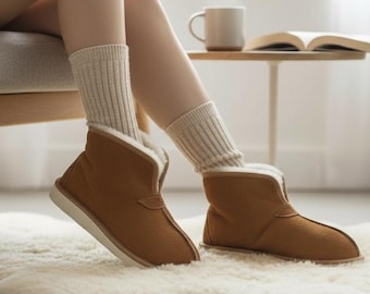 Women Sheepskin Ladies Soft Home Slippers, 100% natural Leather Boot Women