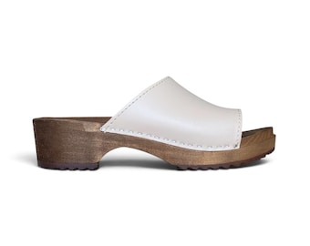 Slip On Wooden Flip Flops: Open Toe Clogs for Women, Slide Sandals, Leather Mules