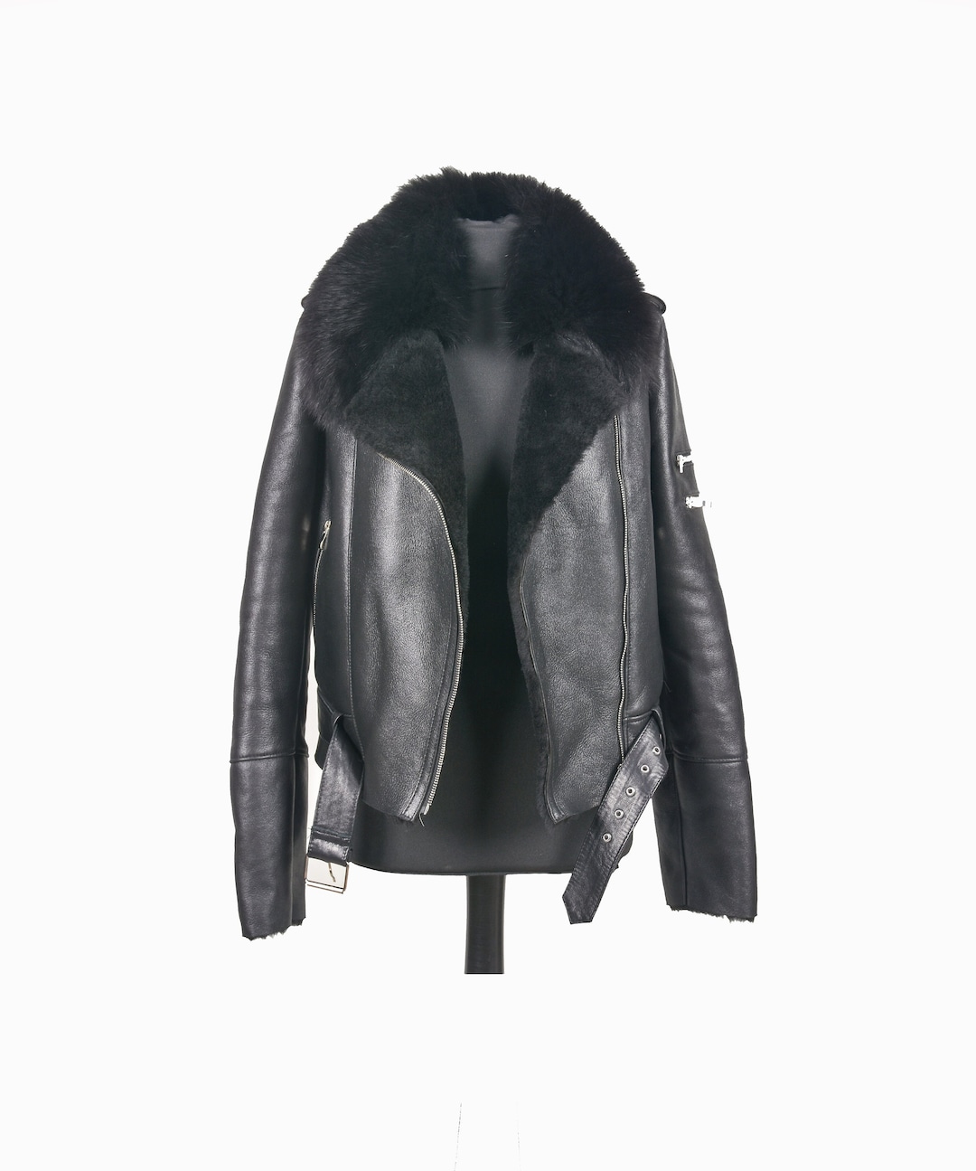ジャケット・アウター Black fur leather jacket elmyu elmyu original ❤︎】Black fur leather jacket | selectshop elmyu