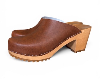 High Heel Clogs for Women: Handmade Leather Mules, Wooden Platform Sandals & Clog Sandals