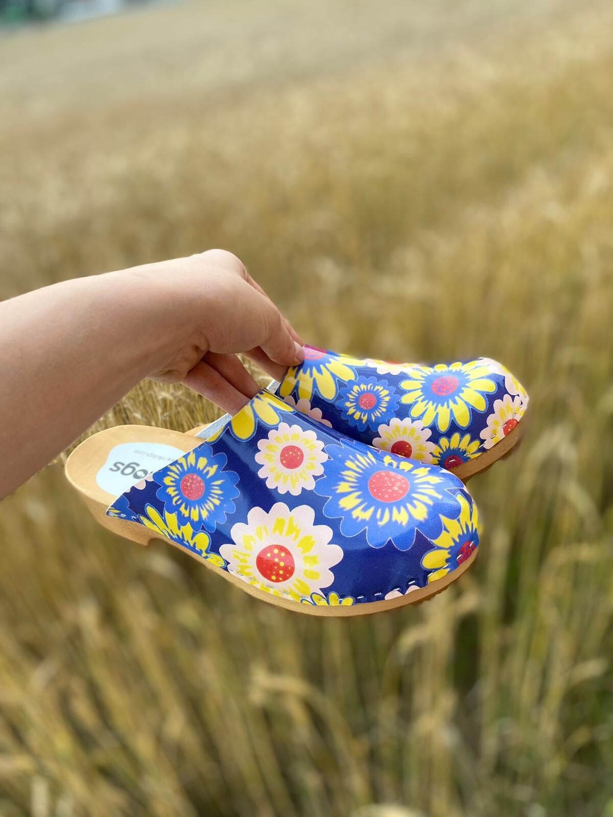 Leather Wooden Clogs for Women With Floral Denim, Earthing