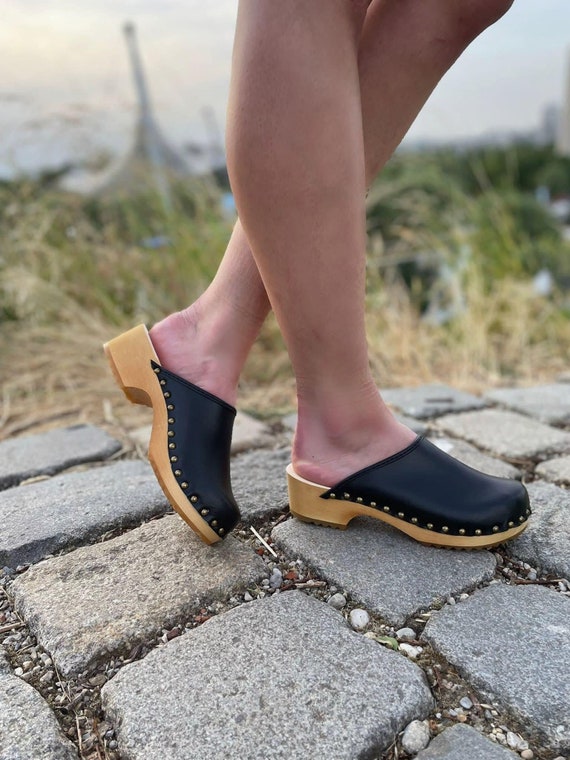 Studded Clogs Clog With Nails Womens Clogs Black Leather Sandals Women Wooden Clog Sandals Swedish Clogs Etsy