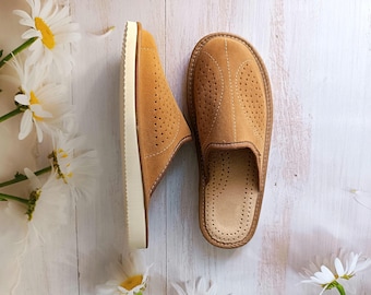Pantofole in pelle fatte a mano per uomo e donna - Calzature comode per interni, comode pantofole per la casa