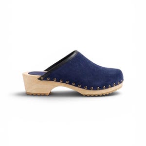 Suede Leather Clogs: Swedish Slingback Sandals, Wooden Platform Mules for Women with Studs