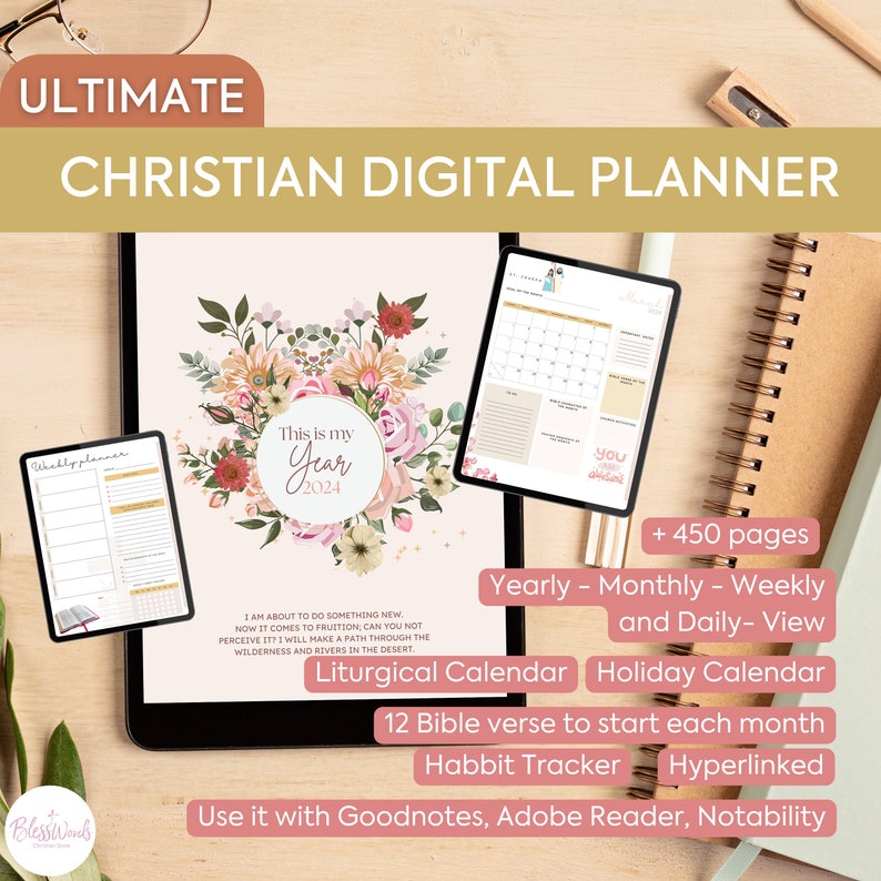 2024 Catholic Digital Planner Calendar Monthly Weekly Daily Planner