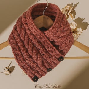 Cabled Knitted Neck Warmer Pattern - Fall Outfit - Button Neck Gaiter - Triangle Scarf