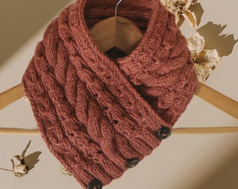 Cabled Neck Warmer Knitting Pattern PDF - Button Neck Gaiter - Textured Winter Cowl