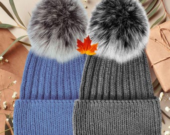 Easy Knit Child Pom - Pom Beanie Pattern – Beginner DIY (PDF)