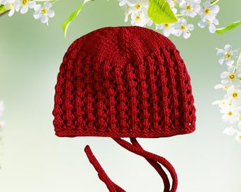 Baby Bonnet Knitting Pattern PDF 7 sizes, Easy Knit Seamless Lace Bonnet