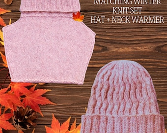 Matching Cable Knit Hat and Modern Neck Warmer Set – Knitting Patterns Bundle PDF