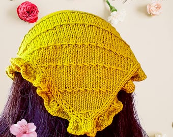 Beginner Kerchief Knitting Pattern PDF – Ruffle Bandana Scarf - Summer Triangle Headscarf