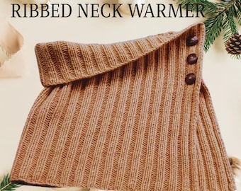 Ribbed Neck Warmer Knitting Pattern PDF – Beginner - Friendly Button Cowl – Easy Winter Accessory