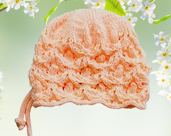 Easy Baby Bonnet Knitting Pattern PDF in 2 Sizes - Seamless Lace Baby Hat - Baby Shower Gift