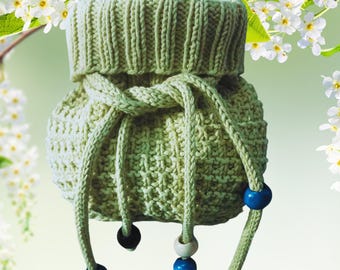 Beginner Drawstring Pouch Knitting Pattern | Small Knit Bag PDF