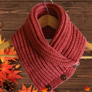 Neck Warmer Knitting Pattern PDF - DIY Button Collar Cowl - Triangle Scarf - Neck Wrap