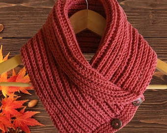 Button Collar Cowl Knitting Pattern PDF - DIY Neck Warmer - Modern Wrap Design