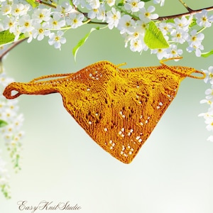 70s Boho Kerchief Knitting Pattern PDF - Retro Hair Scarf, Triangle Bandana Knit, Festival Headscarf