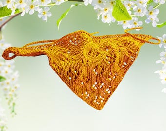 70s Boho Kerchief Knitting Pattern PDF - Summer Hair Scarf, Triangle Bandana Knit, Festival Headscarf
