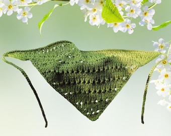 Triangle Bandana Knitting Pattern PDF – Easy Retro Kerchief, Beginner Summer Headscarf
