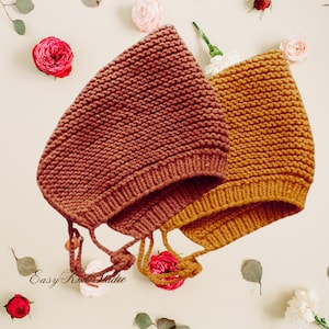 Easy Pixie Bonnet Pattern – Knit Baby Elf Hat, Newborn Gnome Bonnet 4 sizes PDF