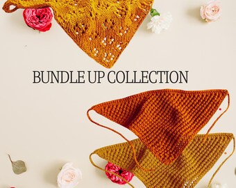 70s Boho Kerchief Knitting Pattern Bundle PDF – Summer Bandana & Triangle Headscarf Collection
