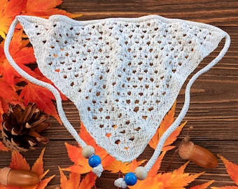 Strickmuster für ein Bandana (PDF) – Dreieckiger Spitzenschal, durchbrochenes Kopftuch mit I-Kordel-Bändern