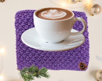 Modern Knit Coaster Pattern – Minimalist Mug Rug Design – Easy Home Decor Knitting PDF - DIY