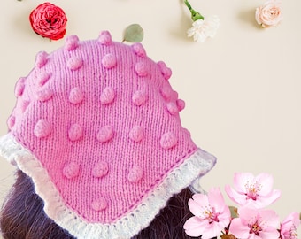 Ruffled Bobble Kerchief Knitting Pattern – Romantic Triangle Scarf PDF